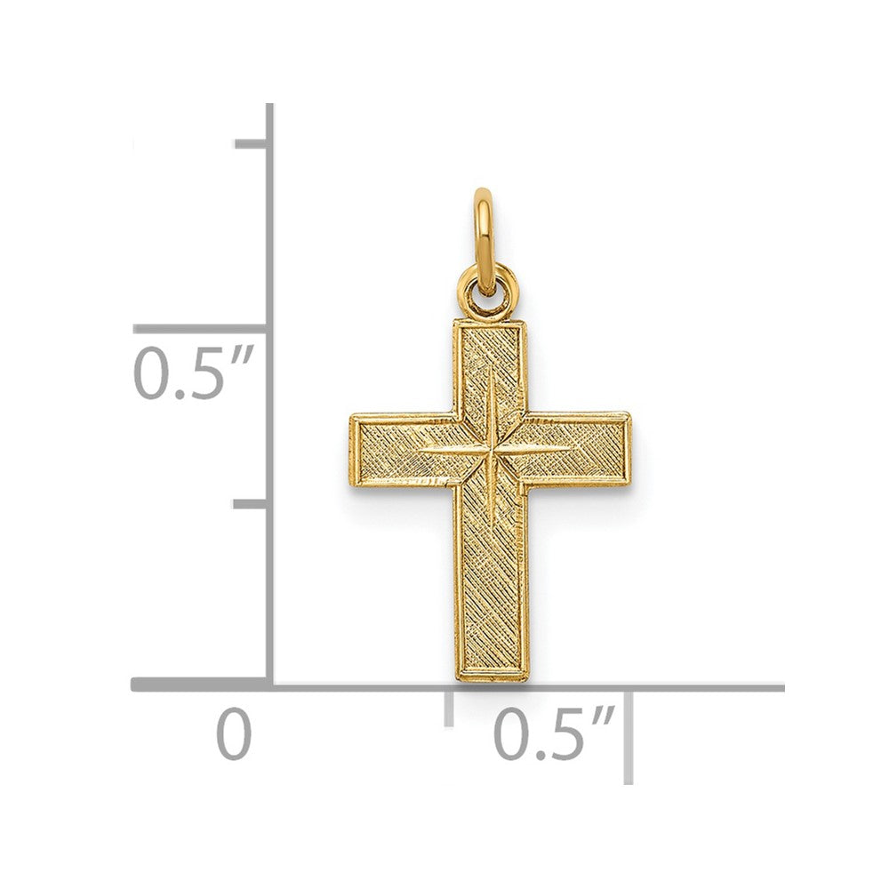 14k Yellow Gold 10.2 mm Polished and Textured Solid Star Cross Pendant