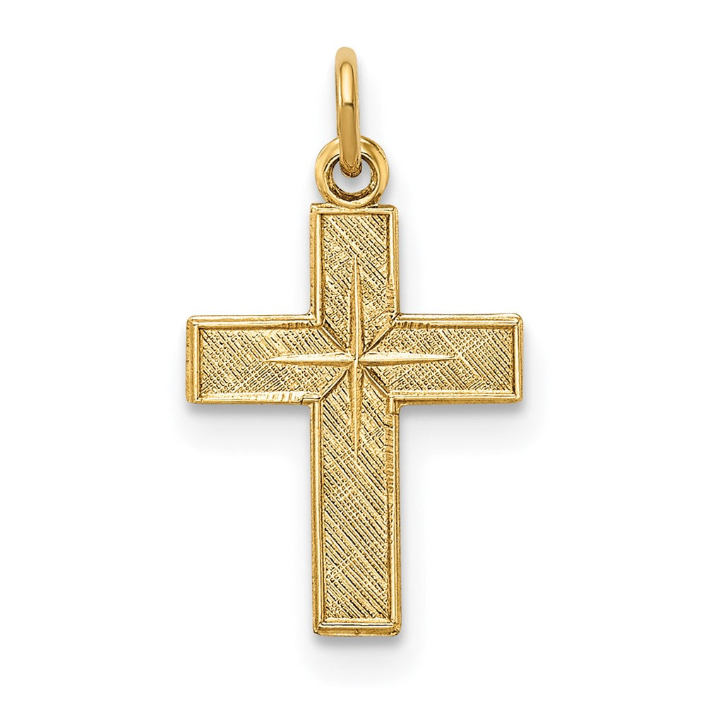 14k Yellow Gold 10.2 mm Polished and Textured Solid Star Cross Pendant
