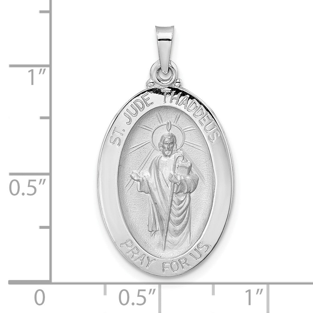 14k White Gold 16.3 mm Polished St Jude Oval Solid Medal Pendant (2.75 grams)