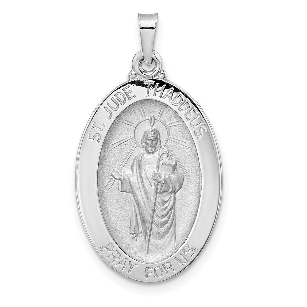 14k White Gold 16.3 mm Polished St Jude Oval Solid Medal Pendant (2.75 grams)