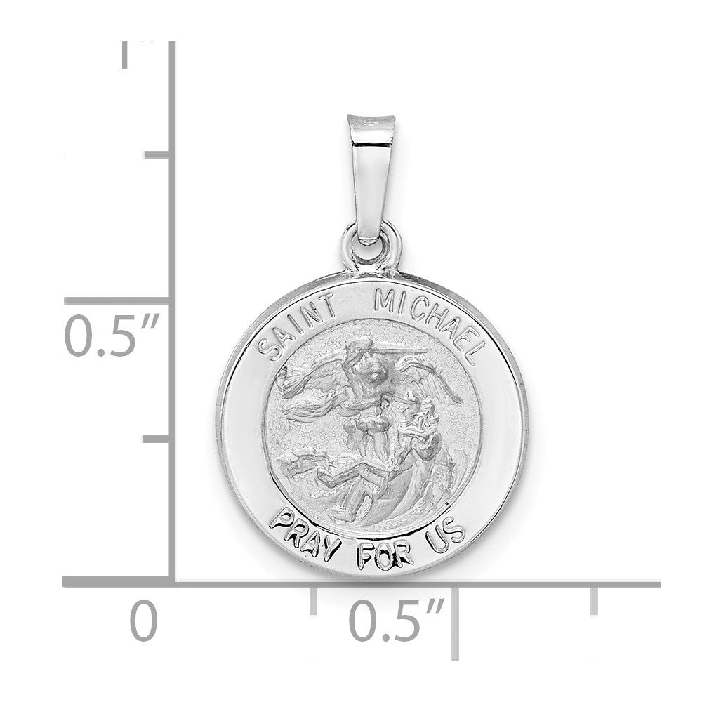 14k White Gold 14.7 mm Polished and Satin Hollow St Michael Medal Pendant (0.92 grams)