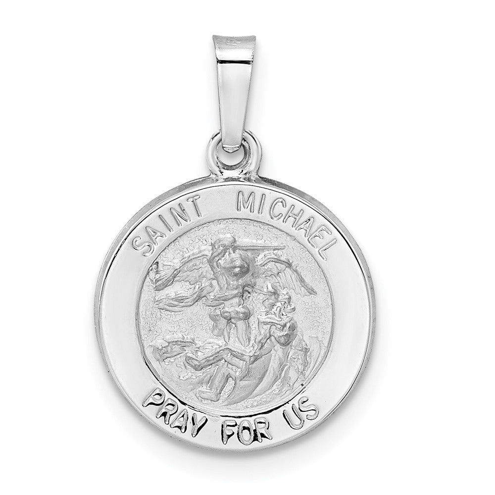 14k White Gold 14.7 mm Polished and Satin Hollow St Michael Medal Pendant (0.92 grams)