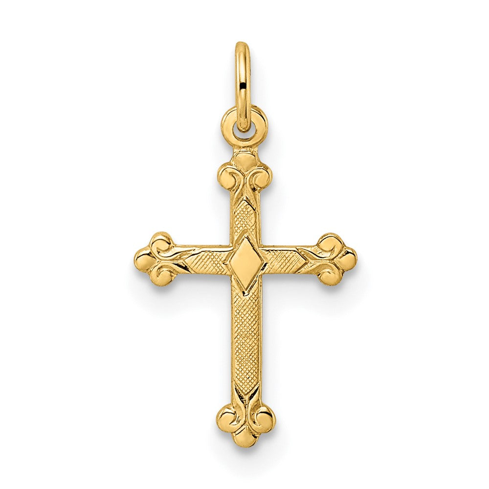 14k Yellow Gold 9.88 mm Polished and Textured Solid Diamond Shape Cross Pendant