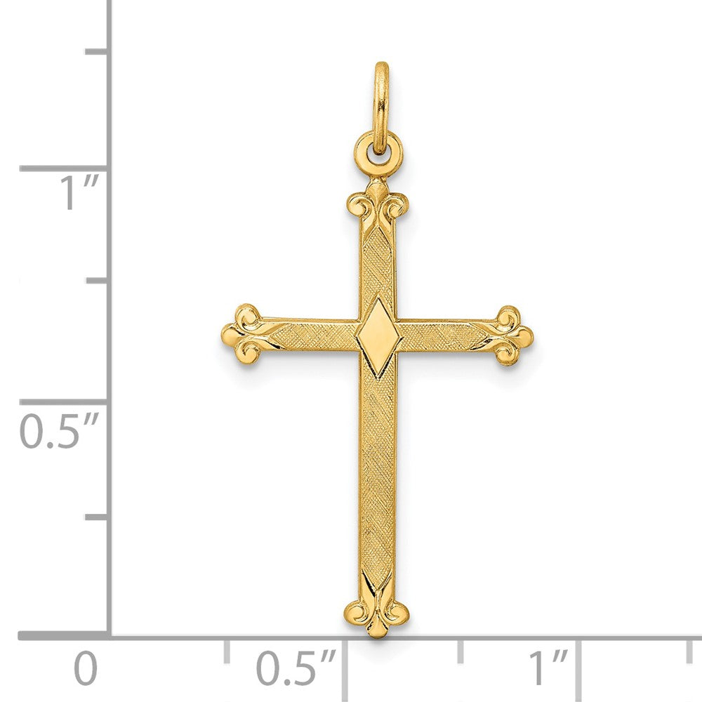 14k Yellow Gold 17.35 mm Polished and Textured Solid Diamond Shape Cross Pendant (0.64 grams)