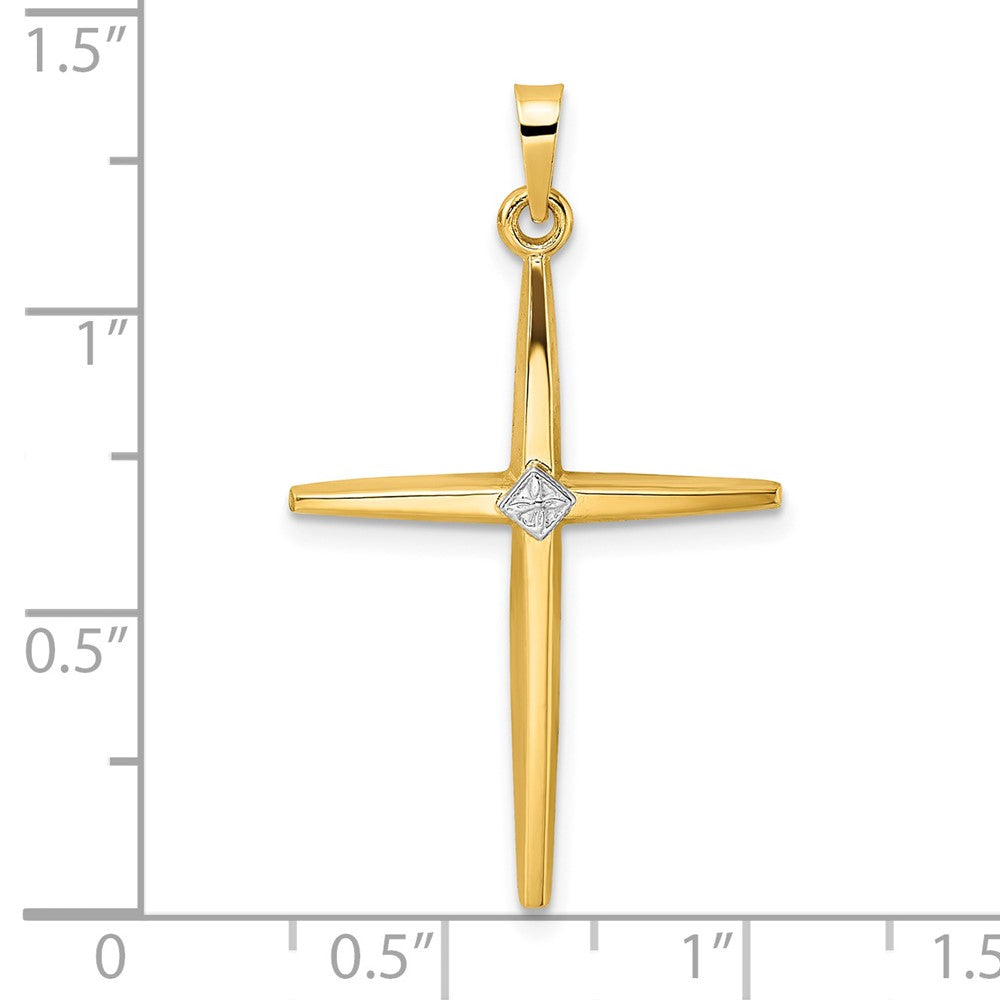 14k Two-tone 21.2 mm Polished Solid Diamond Shape Center Cross Pendant (1.88 grams)