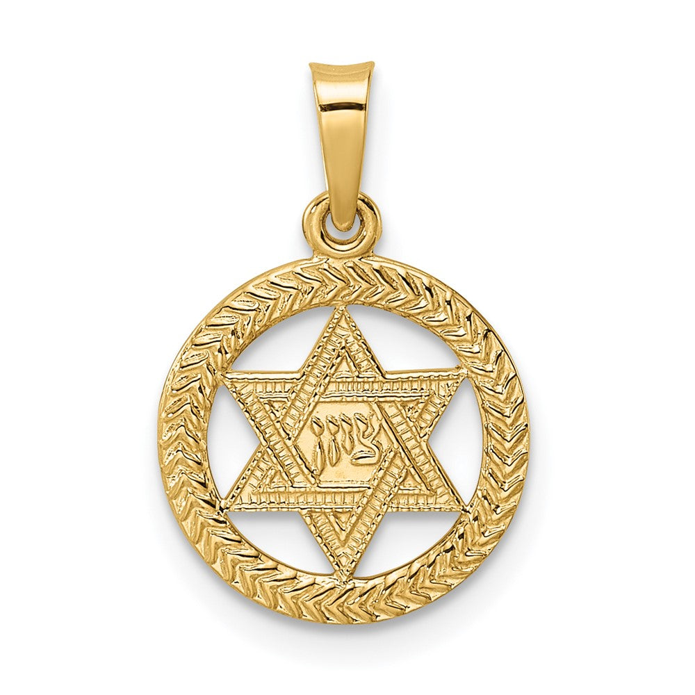 14k Yellow Gold 12.85 mm Polished and Textured Solid Star of David in Frame Pendant