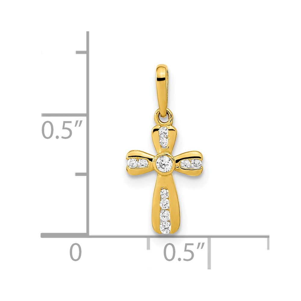 14k Yellow Gold 8 mm Polished CZ Cross Pendant (0.4 grams)