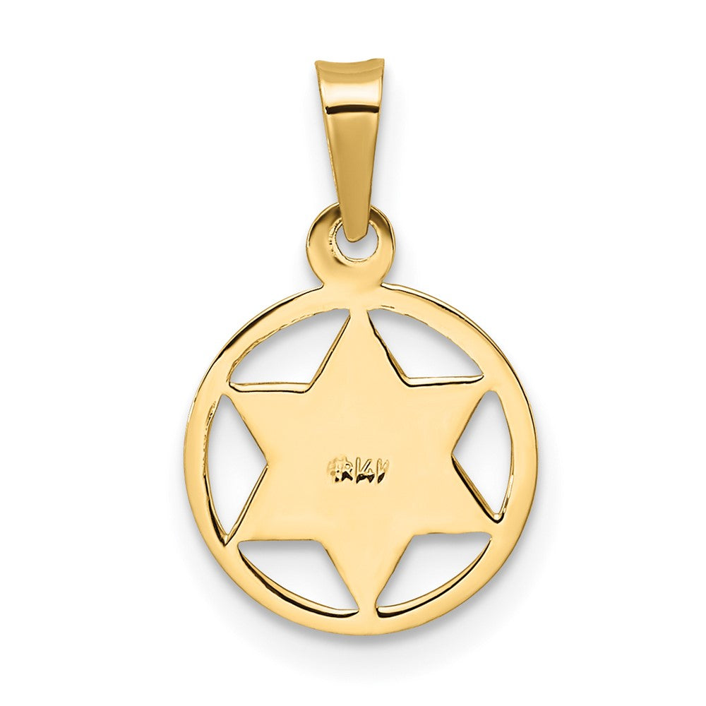 14k Yellow Gold 11.18 mm Polished Solid Enameled Star of David in Frame Pendant (0.53 grams)