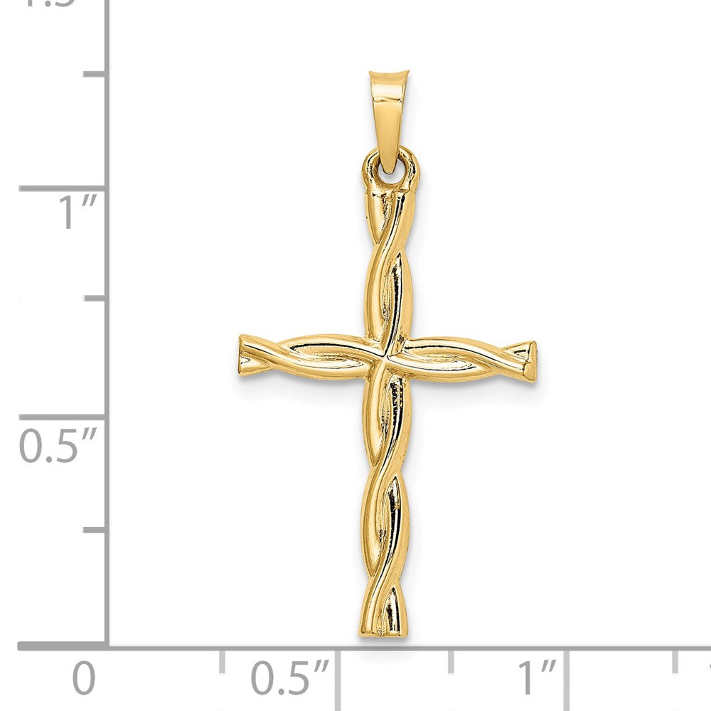 14k Yellow Gold 17.01 mm Polished Hollow Twisted Cross Pendant (0.58 grams)