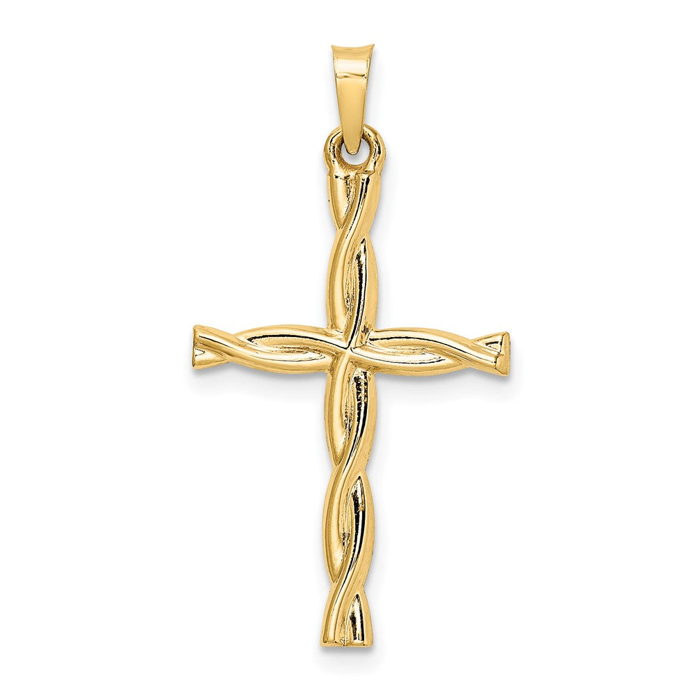 14k Yellow Gold 17.01 mm Polished Hollow Twisted Cross Pendant (0.58 grams)