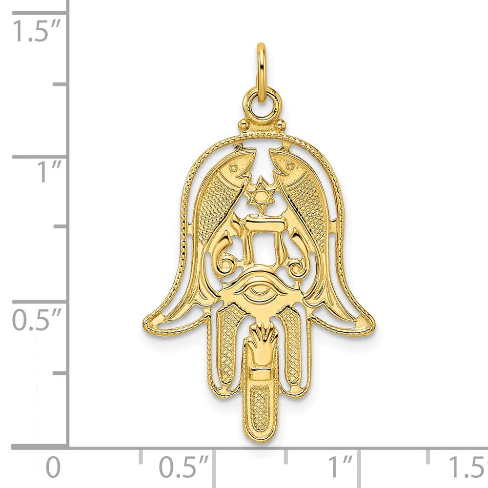 14k Yellow Gold 20.5 mm Polished & Textured Solid Hamsa Pendant