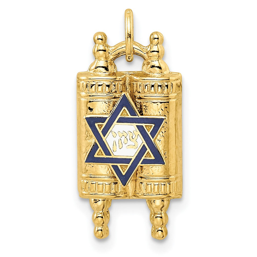 14k Yellow Gold 10.47 mm Polished Solid Torah and Enameled Star of David Pendant