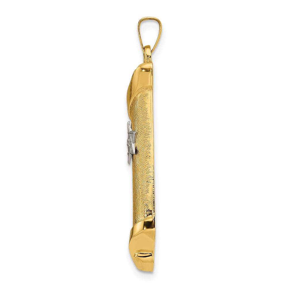 14k Two-tone 12.11 mm Hollow Mezuzah and Star Pendant