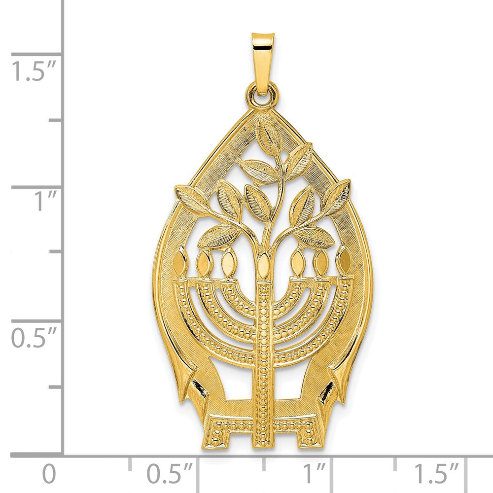 14k Yellow Gold 20.85 mm Polished Hollow Menorah Tree of Life Pendant (2.45 grams)