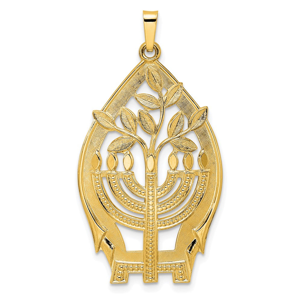 14k Yellow Gold 20.85 mm Polished Hollow Menorah Tree of Life Pendant (2.45 grams)