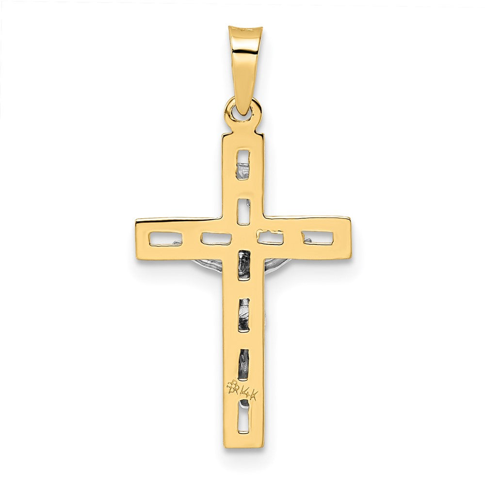 14k Two-tone 13.92 mm Polished Solid INRI Crucifix Pendant (0.65 grams)