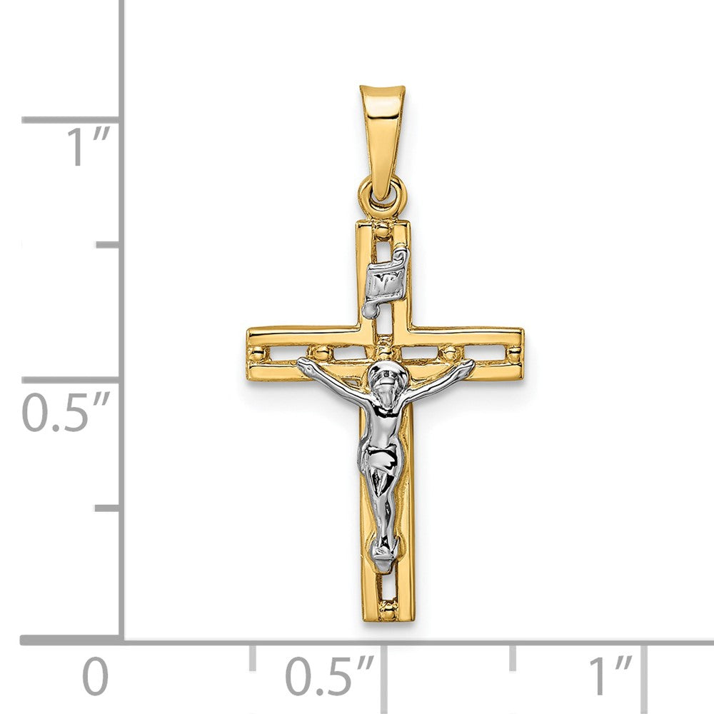 14k Two-tone 13.92 mm Polished Solid INRI Crucifix Pendant (0.65 grams)