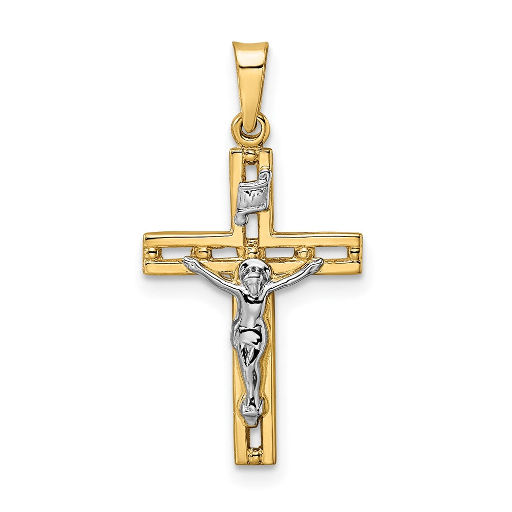 14k Two-tone 13.92 mm Polished Solid INRI Crucifix Pendant (0.65 grams)