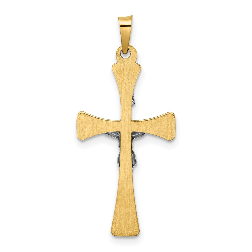 14k Two-tone 14.77 mm Polished Hollow INRI Crucifix Cross Pendant (0.74 grams)