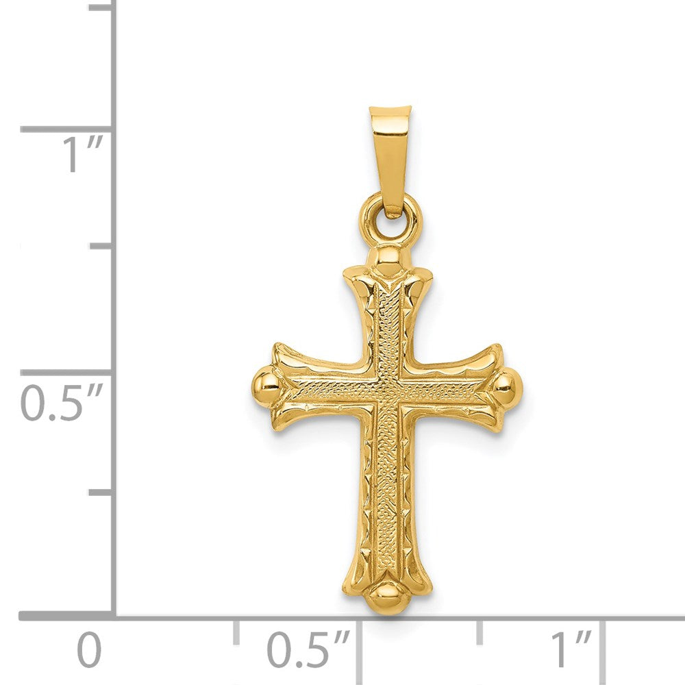 14k Yellow Gold 15 mm Hollow Fleur De Lis Cross Pendant (0.65 grams)