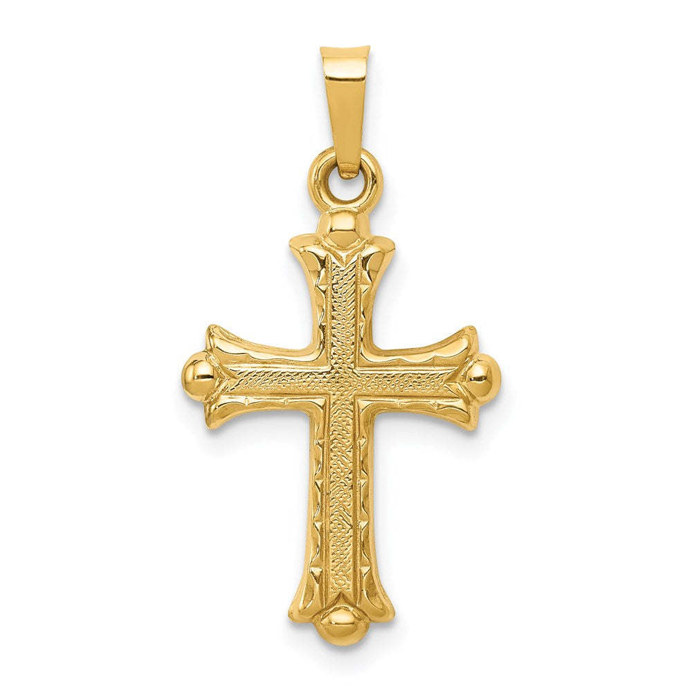 14k Yellow Gold 15 mm Hollow Fleur De Lis Cross Pendant (0.65 grams)