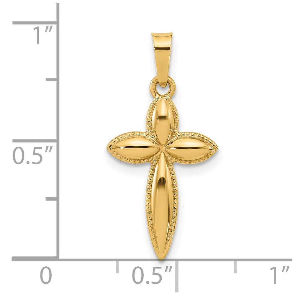 14k Yellow Gold 12.4 mm Polished and Beaded Hollow Edge Passion Cross Pendant (0.48 grams)