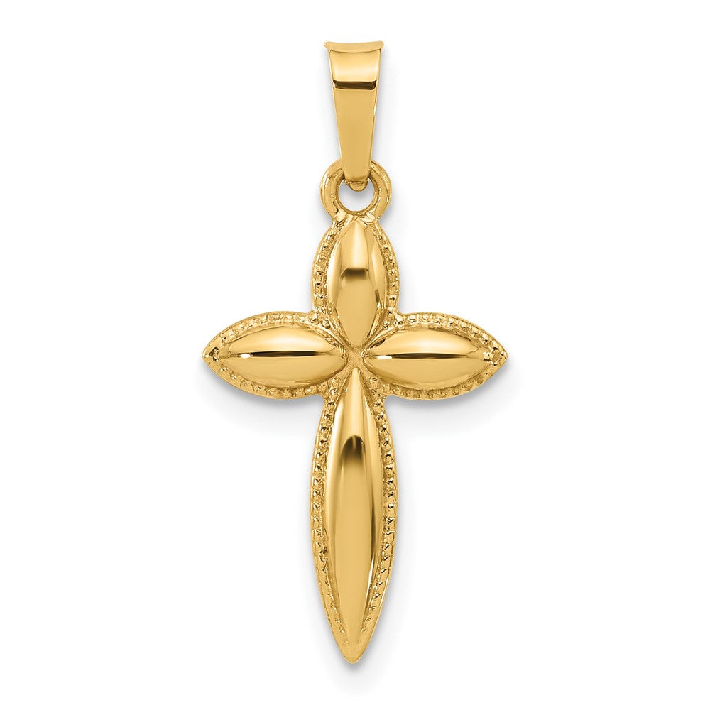 14k Yellow Gold 12.4 mm Polished and Beaded Hollow Edge Passion Cross Pendant (0.48 grams)