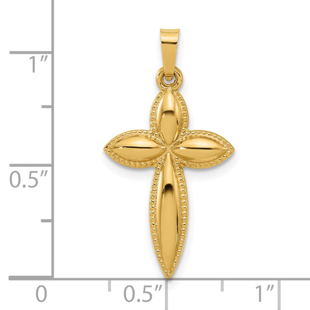 14k Yellow Gold 15 mm Polished and Beaded Hollow Edge Passion Cross Pendant (0.67 grams)