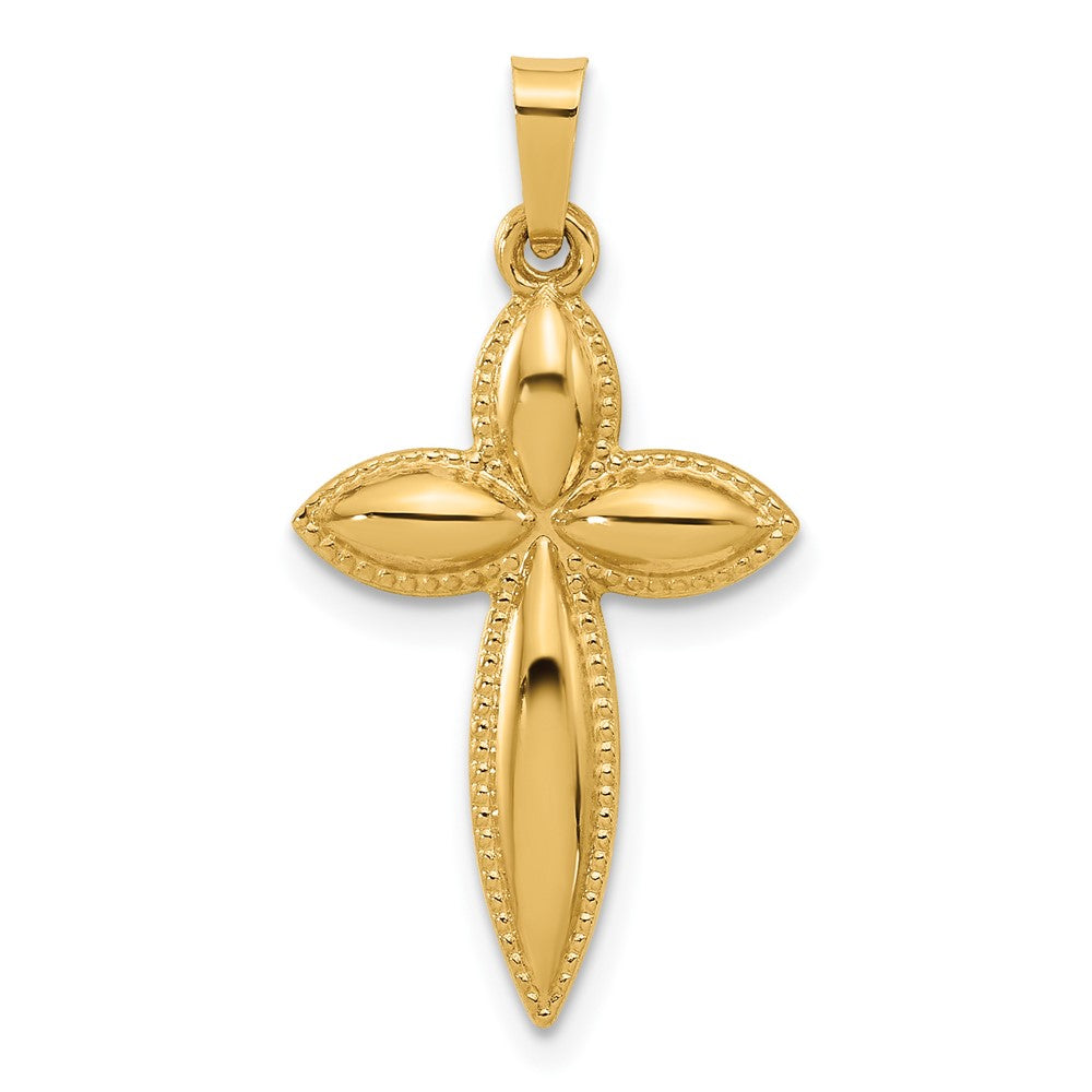 14k Yellow Gold 15 mm Polished and Beaded Hollow Edge Passion Cross Pendant (0.67 grams)