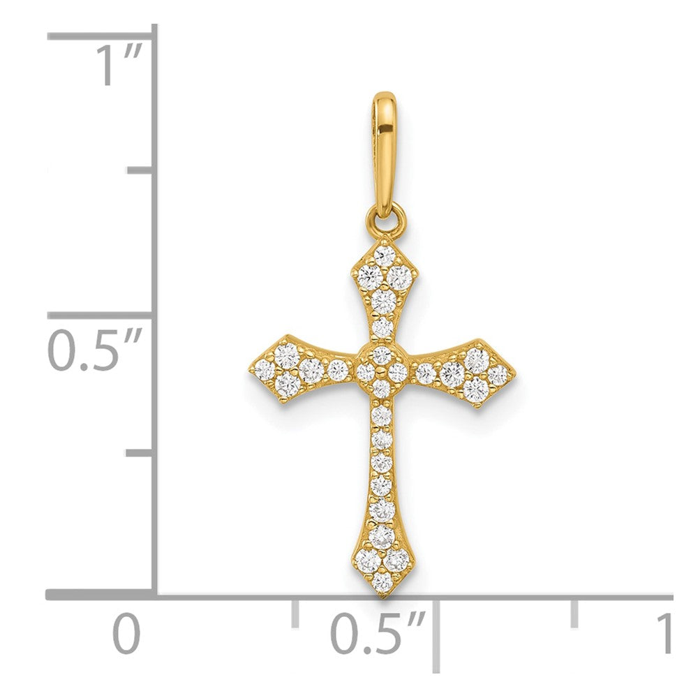 14k Yellow Gold 12.4 mm Polished CZ Passion Cross Pendant (0.56 grams)