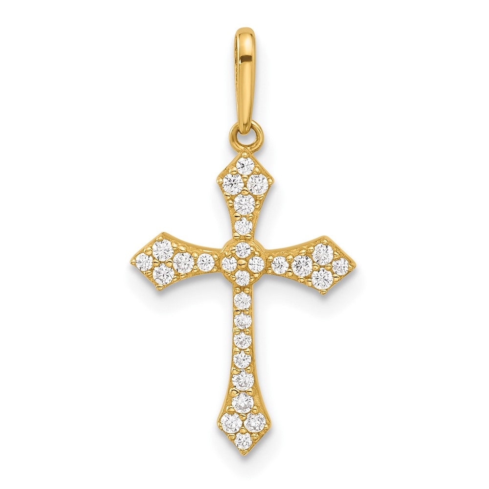 14k Yellow Gold 12.4 mm Polished CZ Passion Cross Pendant (0.56 grams)