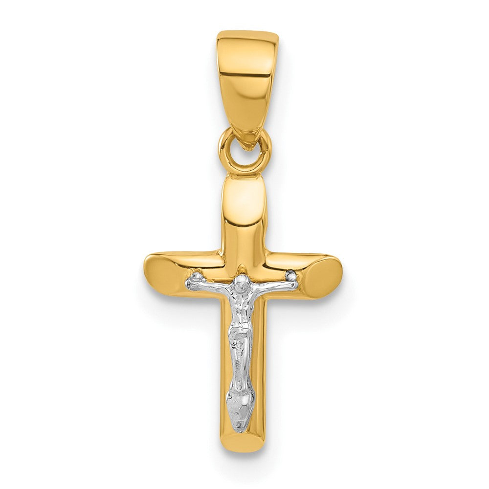 14k Two-tone 9.2 mm Two-tone Polished and Textured Crucifix Pendant (0.86 grams)