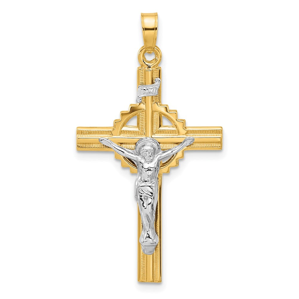 14k Two-tone 21.4 mm Two-Tone Textured Hollow INRI Crucifix Pendent (2.28 grams)