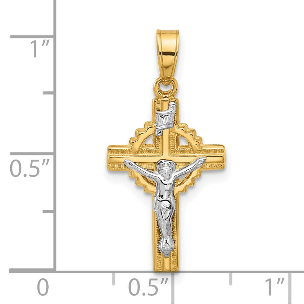 14k Two-tone 13 mm Two-Tone Hollow INRI Crucifix Pendent (1.14 grams)