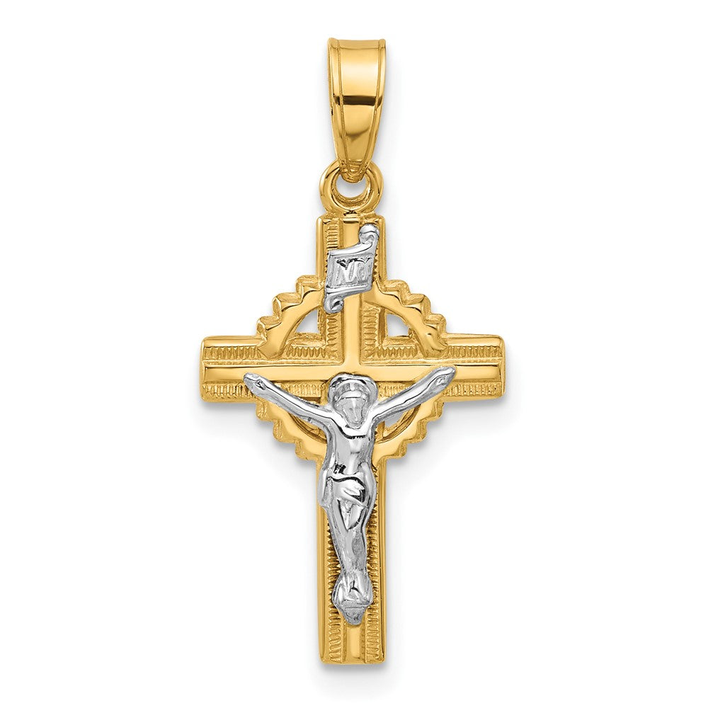 14k Two-tone 13 mm Two-Tone Hollow INRI Crucifix Pendent (1.14 grams)