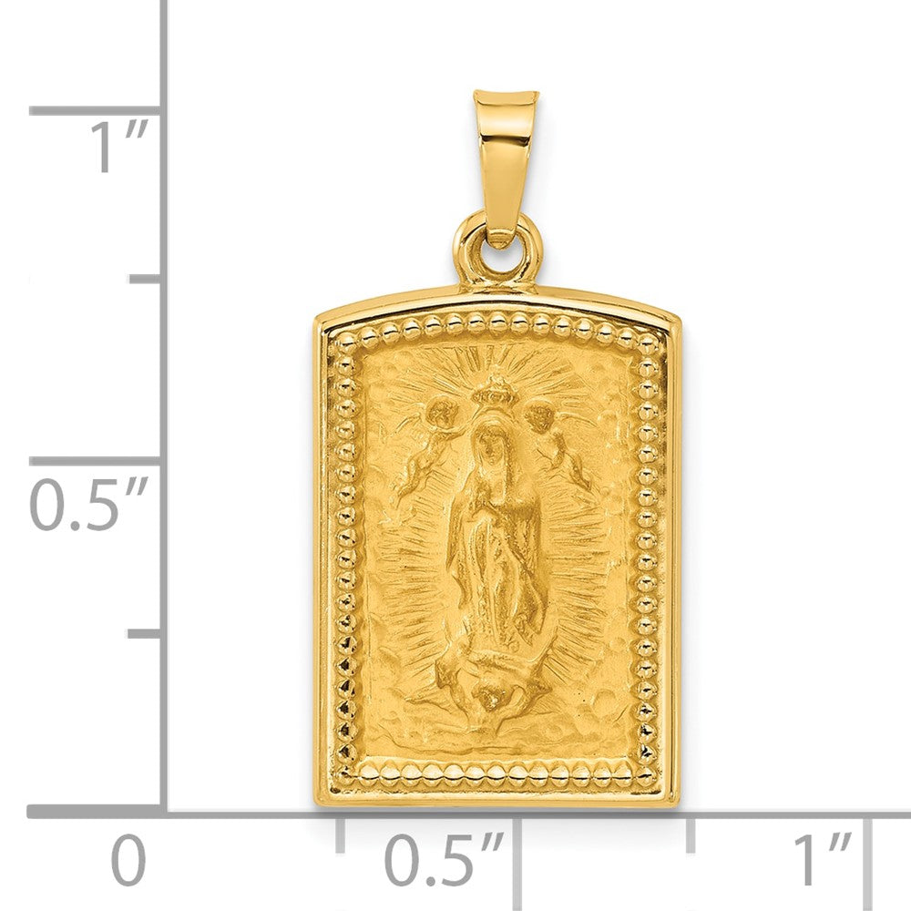 14k Yellow Gold 13.5 mm Rectangular Hollow Our Lady of Guadalupe Medal (1.33 grams)