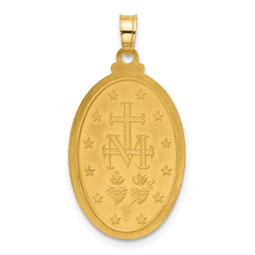 14k Yellow Gold 16.1 mm Satin and Polished Miraculous Medal Solid Oval Pendant (2.57 grams)