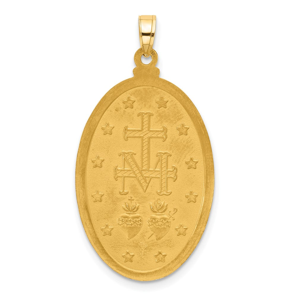 14k Yellow Gold 19.4 mm Satin and Polished Miraculous Medal Solid Oval Pendant (3.88 grams)