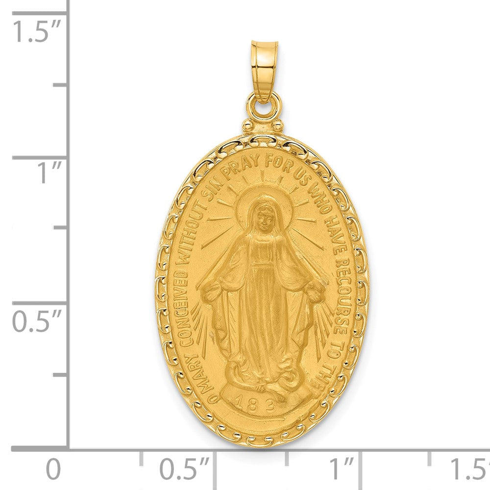 14k Yellow Gold 19.4 mm Satin and Polished Miraculous Medal Solid Oval Pendant (3.88 grams)