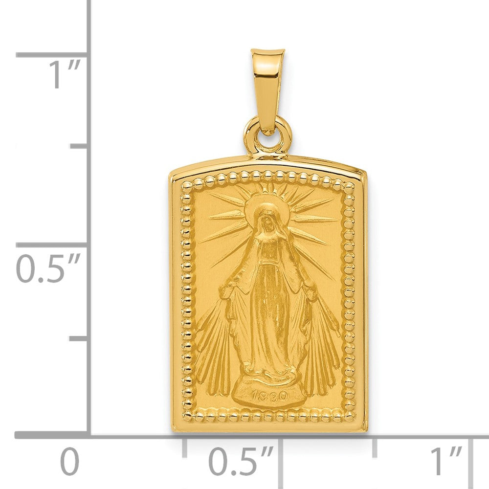 14k Yellow Gold 13.3 mm Rectangular Hollow Miraculous Medal (1.24 grams)