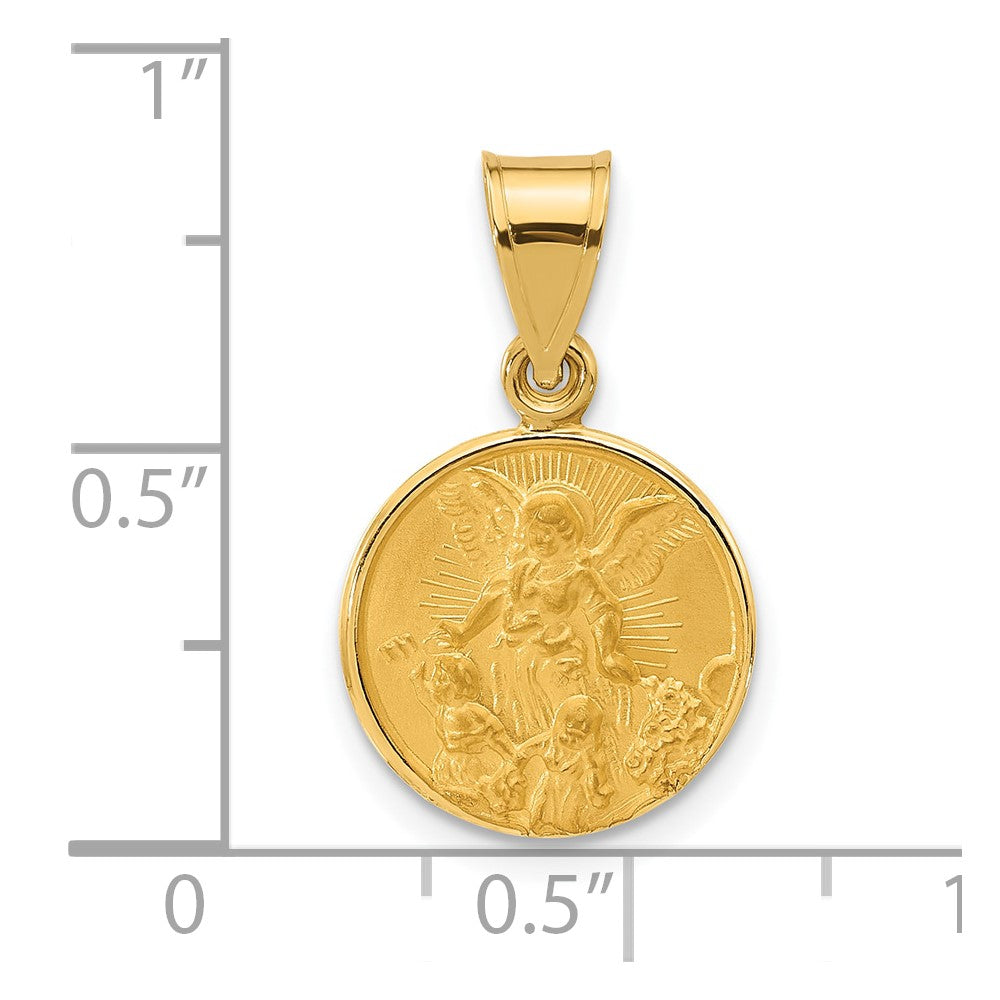 14k Yellow Gold 13.3 mm Polished and Satin Solid Our Guardian Angel Medal