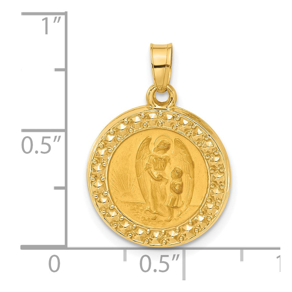 14k Yellow Gold 16.6 mm Hollow Our Guardian Angel Medal