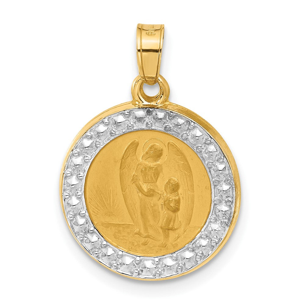 14k Yellow & Rhodium 16.6 mm  Hollow Our Guardian Angel Medal
