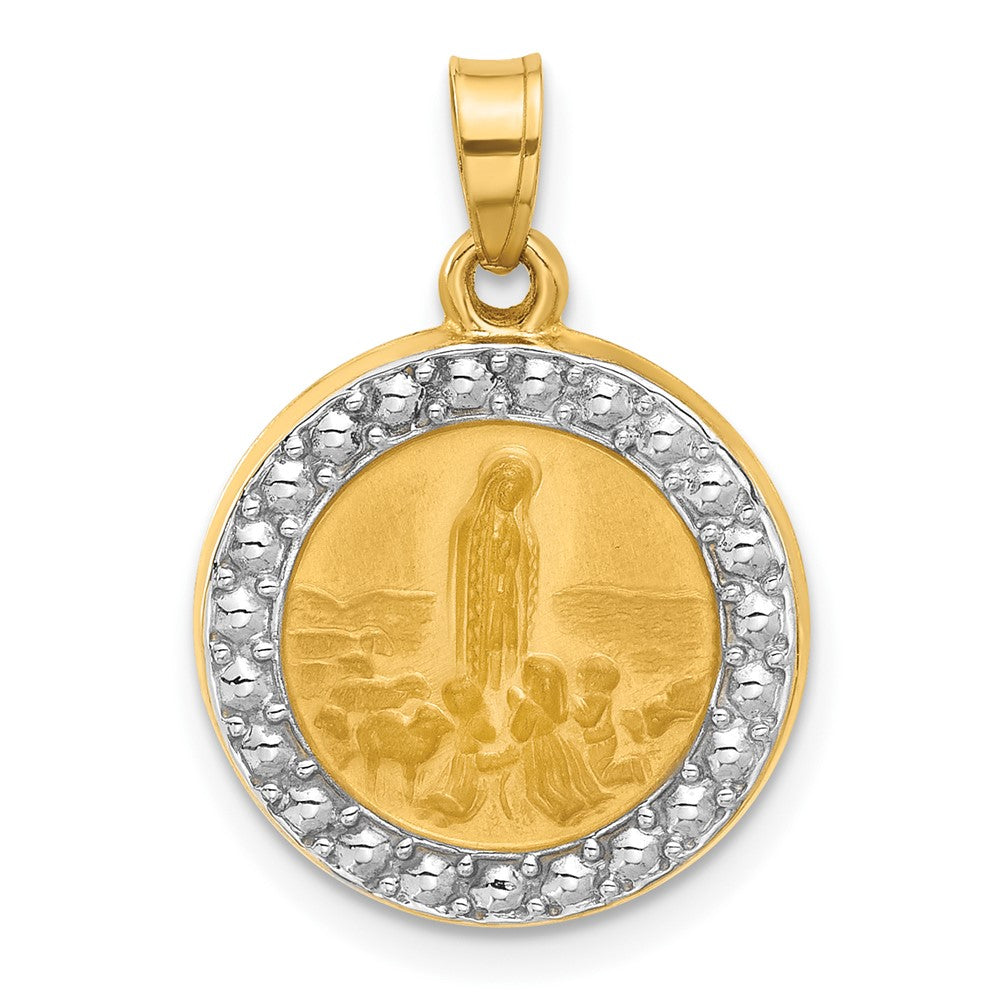 14k Yellow & Rhodium 16.2 mm  Satin and Polished St Anthony Medal Circle Pendant (1.11 grams)