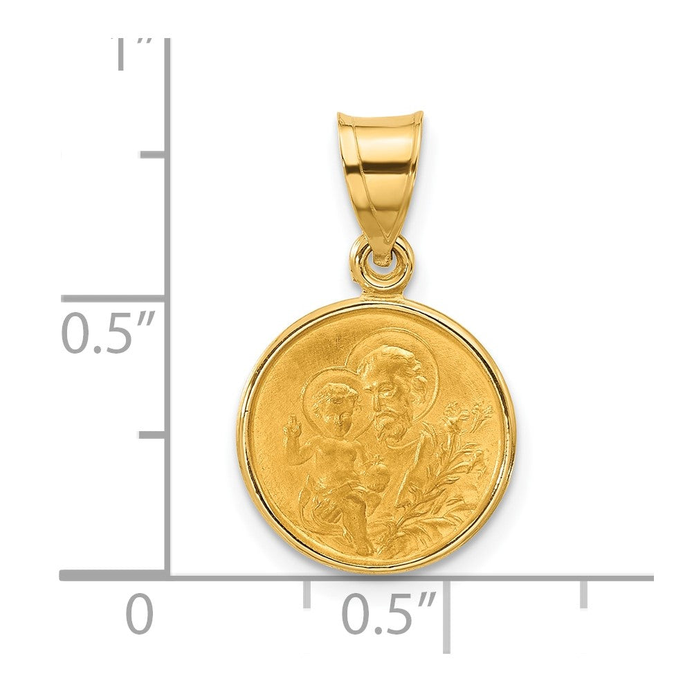 14k Yellow Gold 13.3 mm Polished and Satin Solid St Joseph Medal (1.24 grams)