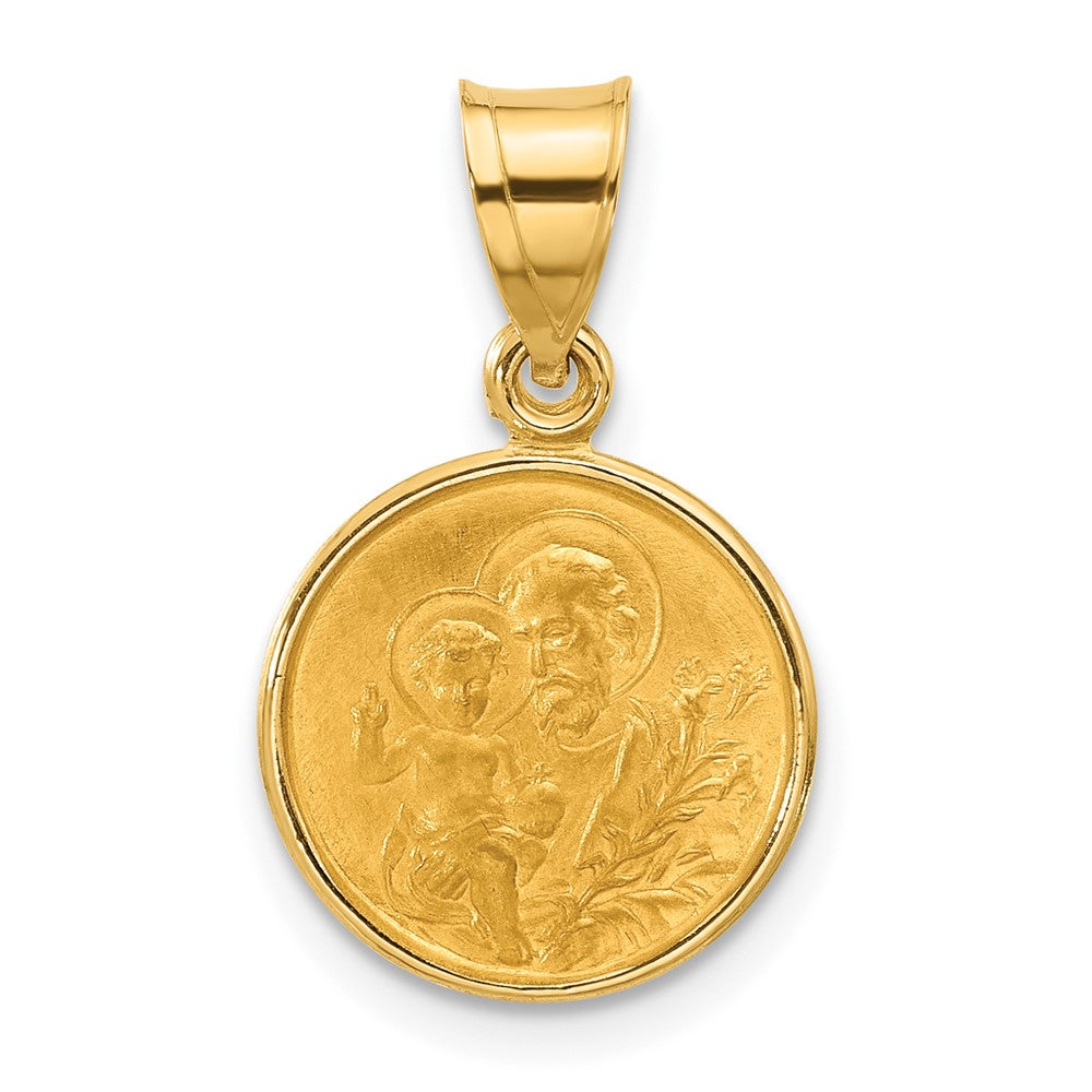 14k Yellow Gold 13.3 mm Polished and Satin Solid St Joseph Medal (1.24 grams)