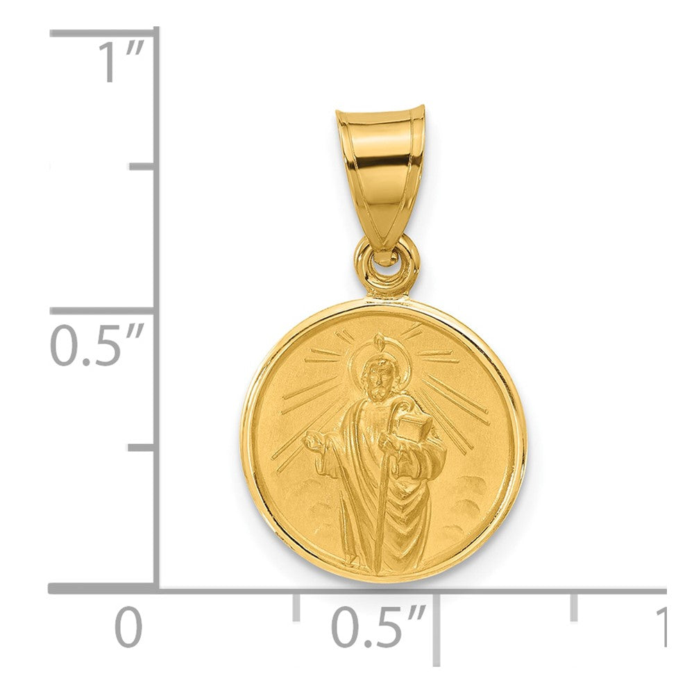 14k Yellow Gold 13.2 mm Polished and Satin Solid St Jude Thaddeus Medal (1.24 grams)