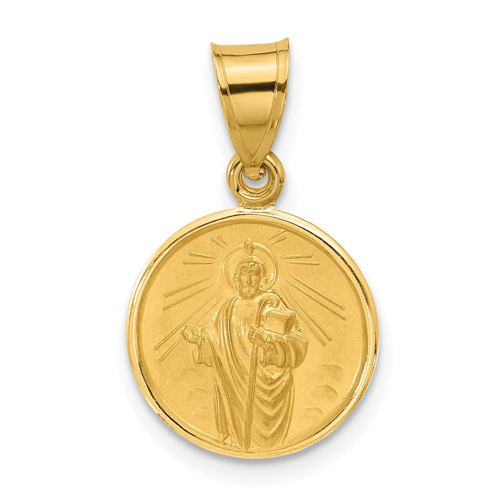 14k Yellow Gold 13.2 mm Polished and Satin Solid St Jude Thaddeus Medal (1.24 grams)