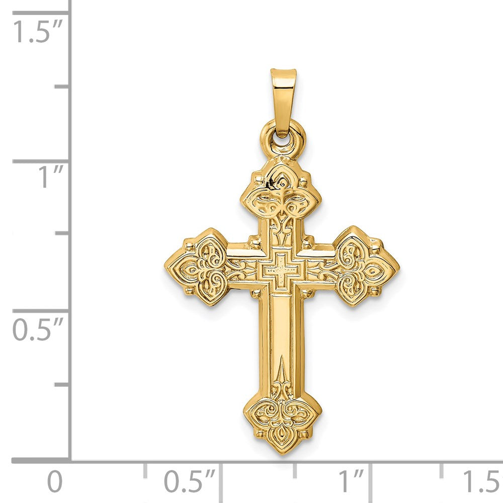 14k Yellow Gold 21 mm Budded Hollow Cross Pendant (1.13 grams)