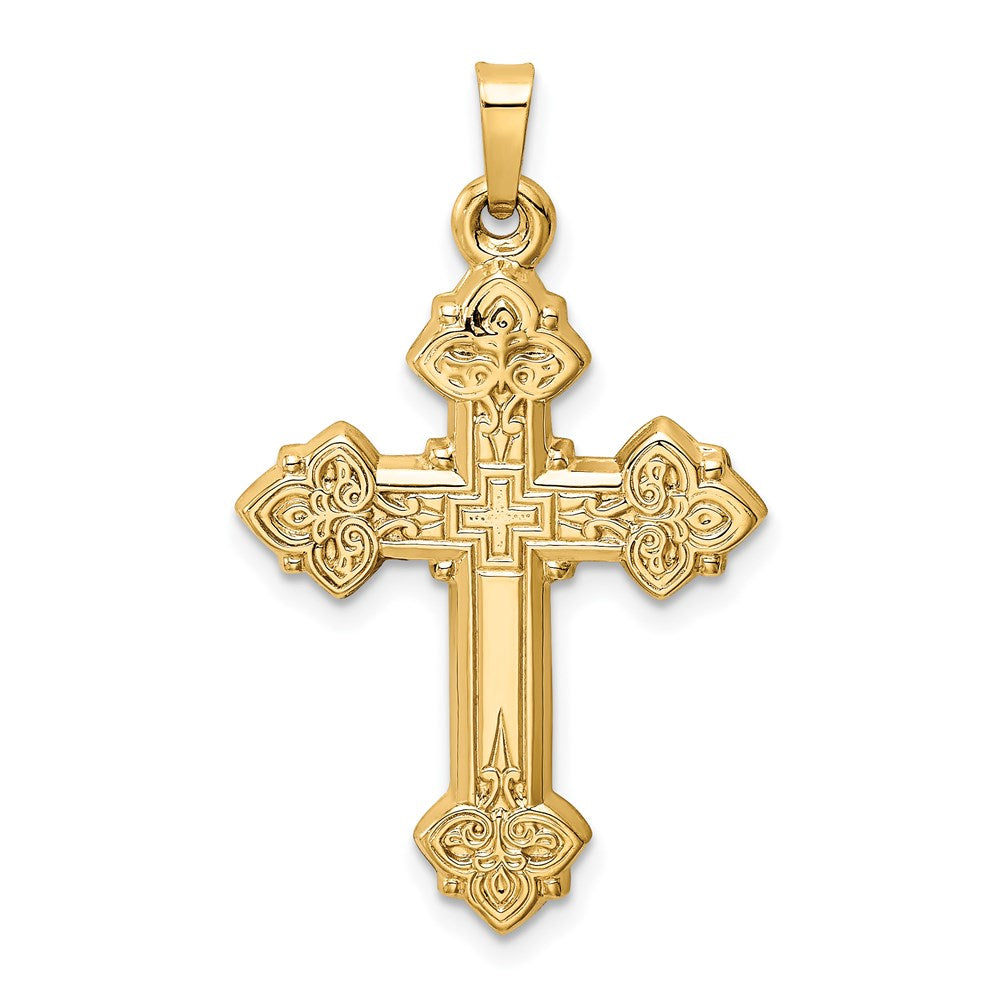 14k Yellow Gold 21 mm Budded Hollow Cross Pendant (1.13 grams)